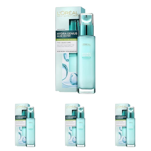 Detalle de L'Oréal Paris Hydra Genius Aloe Water Feuchtigkeitsfluid für normale bis Mischhaut – 70 ml (Packung mit 4)