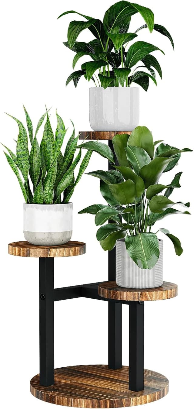 Thumbnail 6 de Bamworld 4-Tier Corner Plant Stand with Wood Trays and Metal Brackets