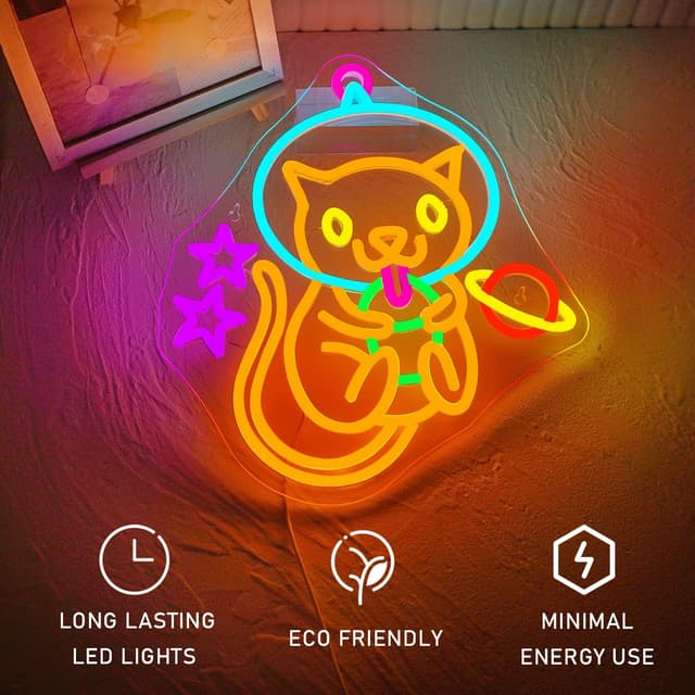 Detalle de ineonlife Astronaut Milk Tea Cat neon sign (dimmable, USB powered) for wall decor