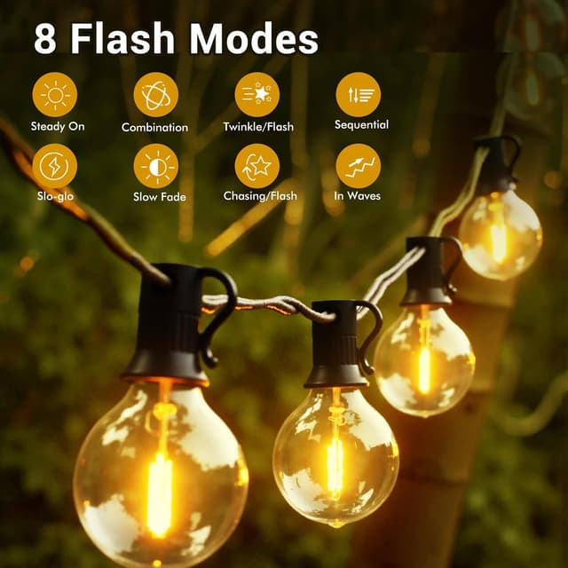 Detalle de Avoalre catena luminosa da esterno con 8 modalità e timer, 15+2 lucine G40 IP44