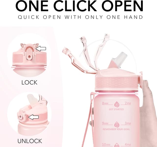 Detalle de Hyeta 32oz Water Bottles with Straw (with motivational time-to-drink markings)