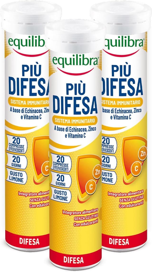Detalle de Equilibra Integratori Alimentari Più Difesa con Echinacea, Zinco e Vitamina C, compresse effervescenti al gusto limone (3 pezzi)