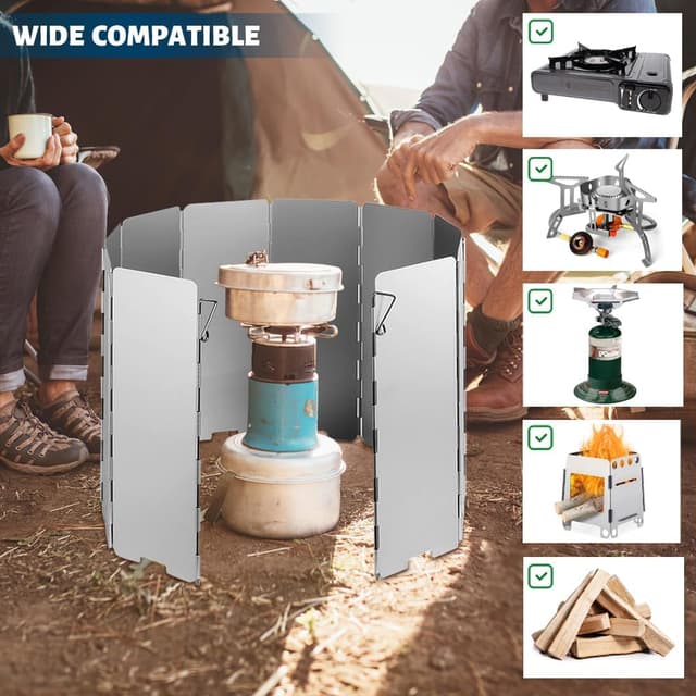 Detalle 2 de MIVITOOM 12-Platten Campingkocher Windschutz aus faltbarem Aluminium