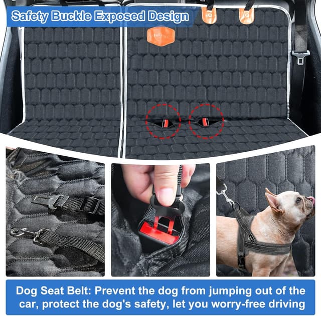 Detalle de OneAmg Hundedecke Auto für Rückbank mit Sichtfenster, Seitenschutz & Sicherheitsgurt (130 x 139 cm)