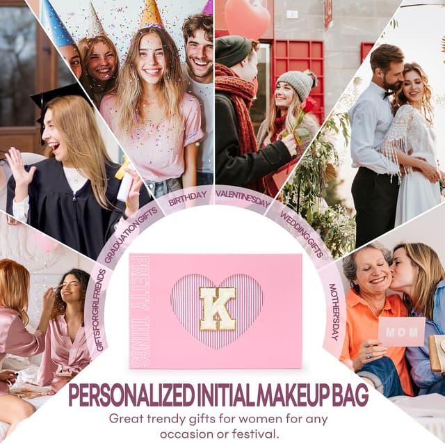 Detalle 2 de 2-Pack Initial Makeup Bags for Women (Pink) – Travel Cosmetic & Toiletry Bags