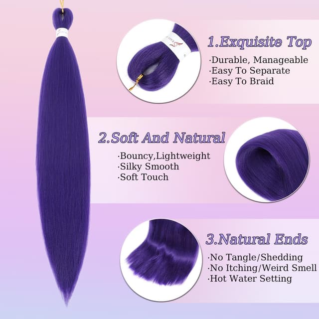 Thumbnail 3 de Pre-stretched 26-inch Purple Braiding Hair 2 packs 💇♀