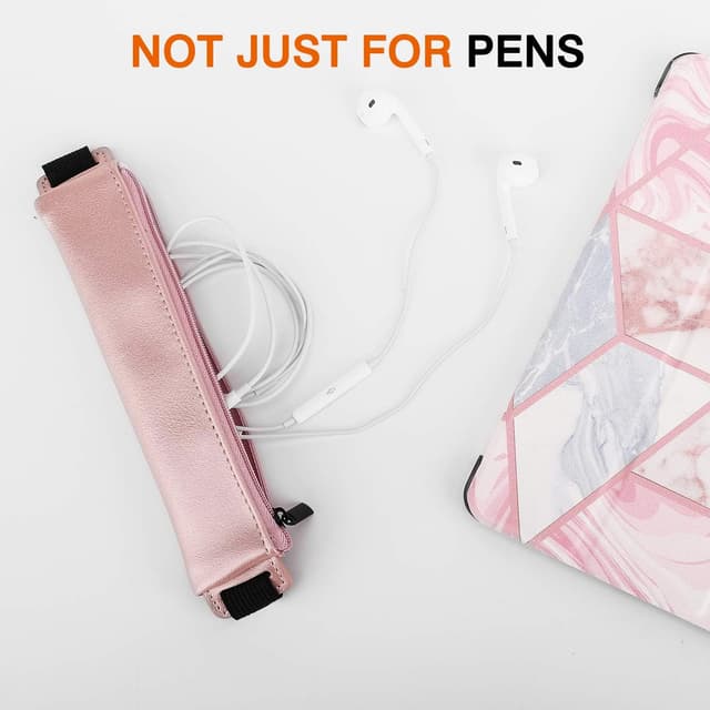 Detalle de MoKo astuccio per matite con fascia elastica e zip in PU (2 pezzi), stampa & oro rosa