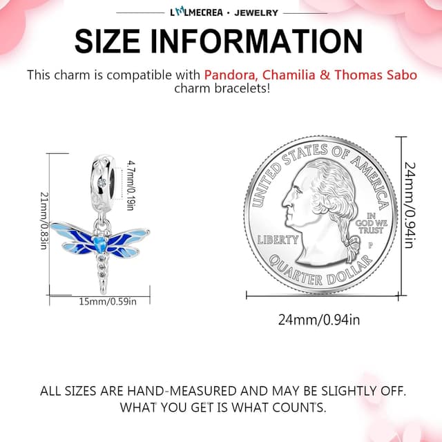 Detalle 2 de LMLMECREA Charm-Anhänger aus 925 Sterlingsilber mit blauem Libellen-Motiv für europäische Armbänder