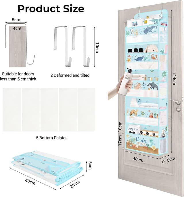 Detalle de Clastyle Ocean Animals over the Door 5-Tier Hanging Storage Organiser (Turtle) – Nursery, Bathroom & Bedroom Use