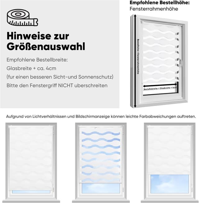 Detalle de Sekey Doppelrollo Wellen Klemmfix ohne Bohren für Fenster (85 cm breit) – Duo Rollo Welle Jalousie Sonnenschutz in Weiß