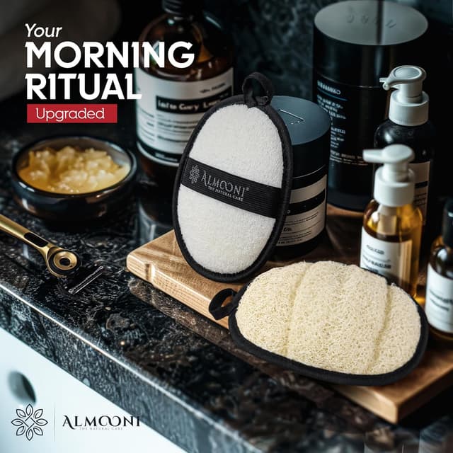 Detalle de Sturdy Natural Loofah for Men (Natural Egyptian Shower Luffa Sponge) – 2 Count, Black