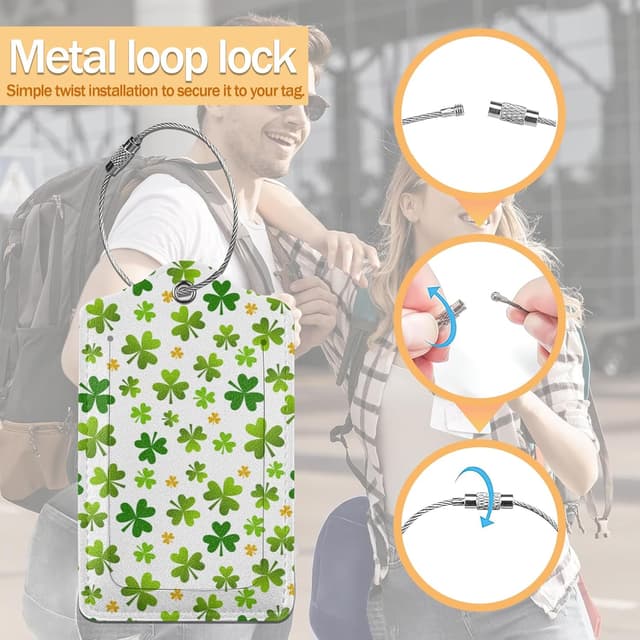 Thumbnail 3 de St Patrick's Day Shamrock Leather Luggage Tag