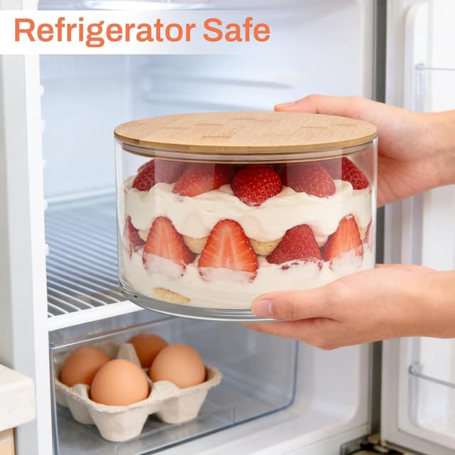 Detalle 2 de Prikoi 155oz Large Trifle Bowl with Lid (Clear Glass, Modern Design) — 2025 Thickened Version