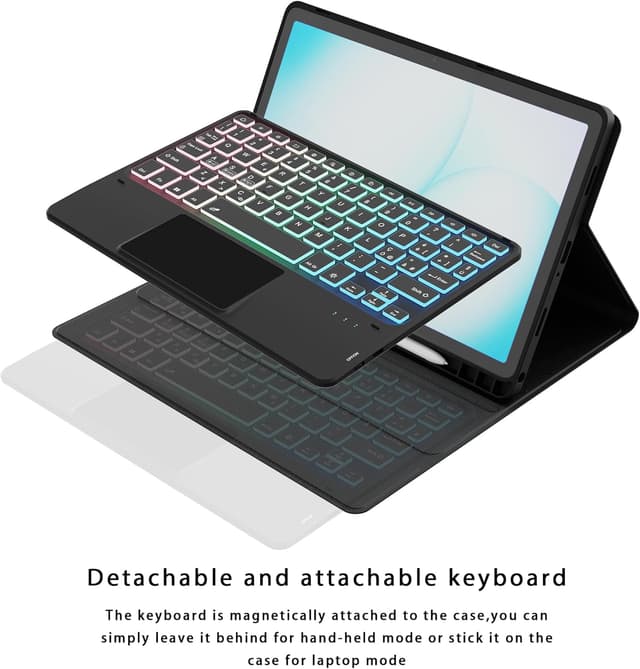 Detalle de VANKEYPAD custodia con tastiera retroilluminata e trackpad per Samsung Galaxy Tab A11+ / A9+ 11” (layout QWERTY italiano)