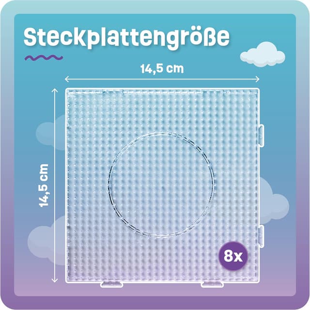 Detalle 2 de Smowo® 8 Bügelperlen Steckplatten (5 mm) – quadratisch & transparent, 14,5 x 14,5 cm, zusammensteckbar