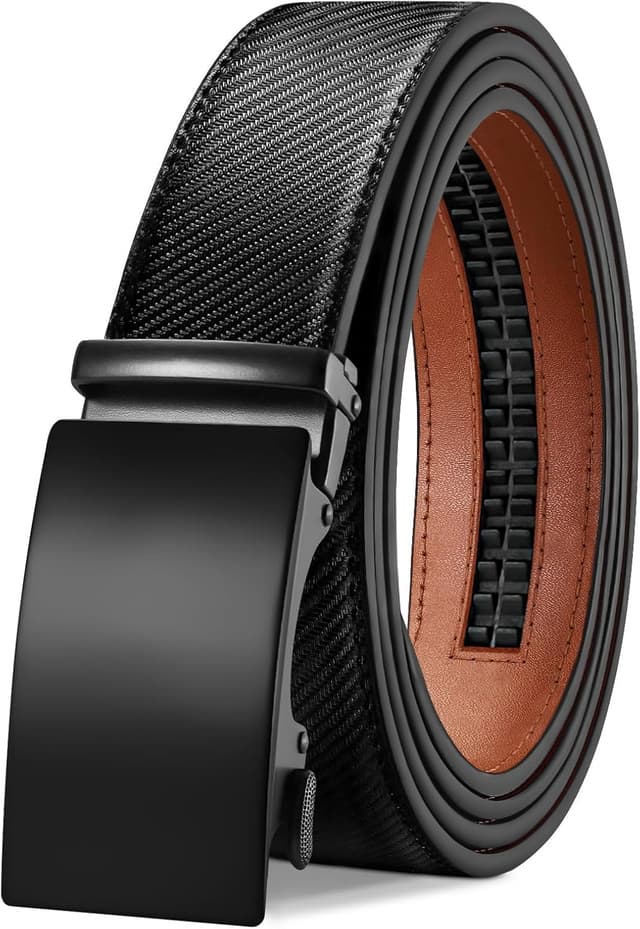 Detalle de TANGCHAO Herren-Gürtel mit Ratsche (Automatikschließe) aus Leder, 35 mm – ohne Löcher, größenverstellbar
