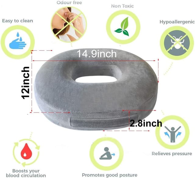 Detalle de Ecosafeter Orthopedic Ring Memory Foam Cushion for Coccyx Pain ๐