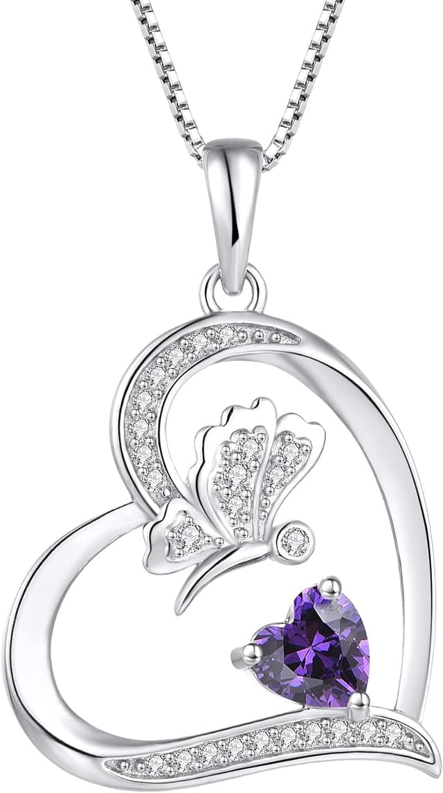 Thumbnail 6 de FJ Herz Damenkette mit Schmetterling-Anhänger, 925 Sterling Silber, Geburtsstein-Kette als Geschenk