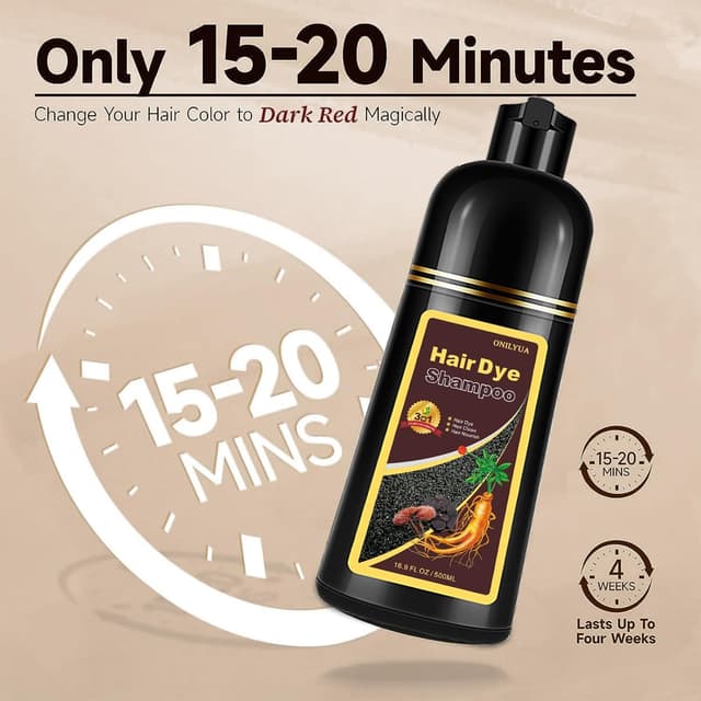 Detalle de Dark Wine Red Hair Dye Shampoo — 100% Gray Coverage Color Shampoo (3-in-1) for Men & Women