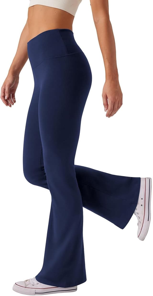 Detalle de Pantalon de yoga femme Glacspyg taille haute évasée, stretch 4 sens pour entraînement et running