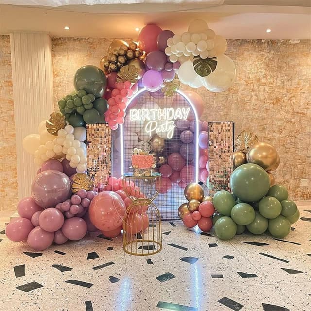 Thumbnail 6 de Sage Green and Dusty Pink Balloons (Retro Pink, Muted Green, White, Gold) 35-Piece Latex Set