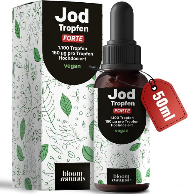 Detalle de Jod hochdosiert – 1.100 Tropfen Iod-Tropfen mit 150 µg pro Tropfen, vegan & in Deutschland produziert