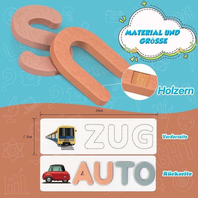 Detalle de Haozozo Buchstaben Lernen 52 Holzblöcke
