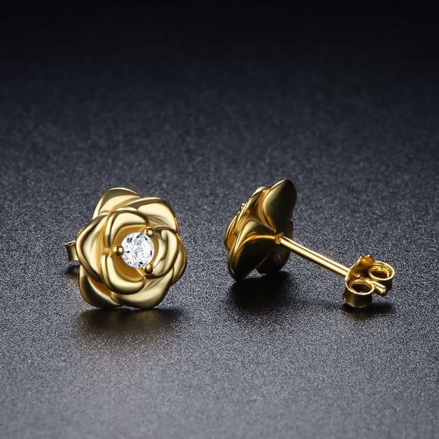 Detalle 2 de JeweBella Kleine Rosen Ohrstecker aus Sterlingsilber 925 mit 5A+ Zirkonia