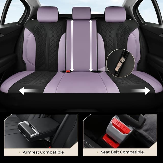 Detalle de Coverado Leather Seat Covers Full Set for 5 Seats (Purple) — Waterproof PU Leather with Breathable Mesh