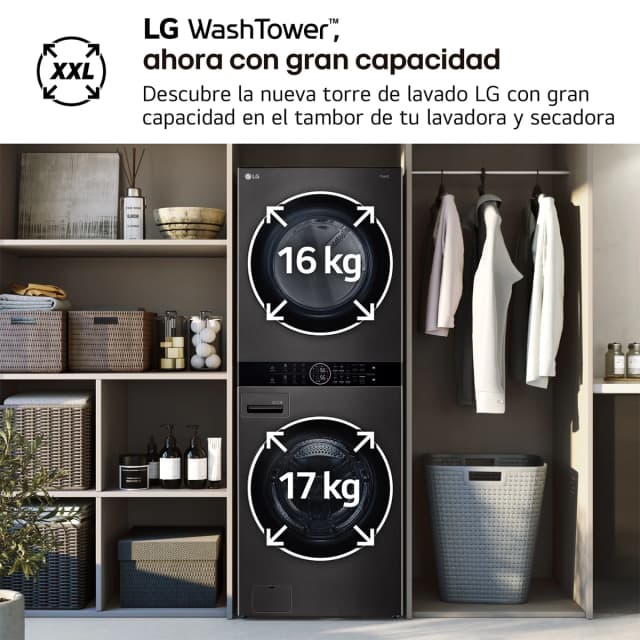 Detalle 1 de LG LGWT1716BLF torre lavado y secado 1.400 rpm
