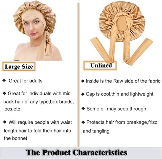 Detalle de GUGUGO Seidenhaube zum Schlafen (Schwarz) – verstellbare Satin-/Seiden-Schlafmütze für Damen