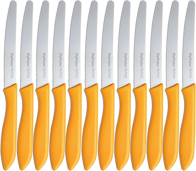 Detalle de Brotmesser-Set mit Wellenschliff (12-teilig) aus Edelstahl, 23 cm Tefalmesser – orange Messerset