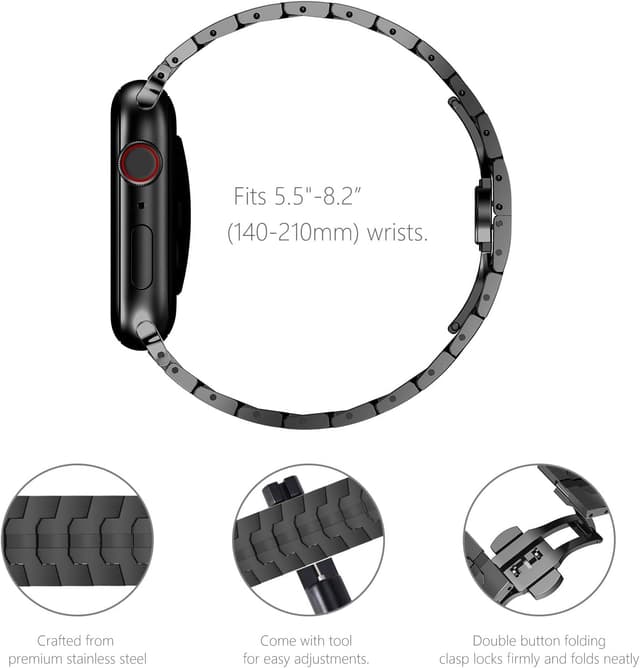 Detalle de NewWays Grade 2 Titanium Metal Link Strap for Apple Watch Ultra 1/2/3 (49mm) in Black