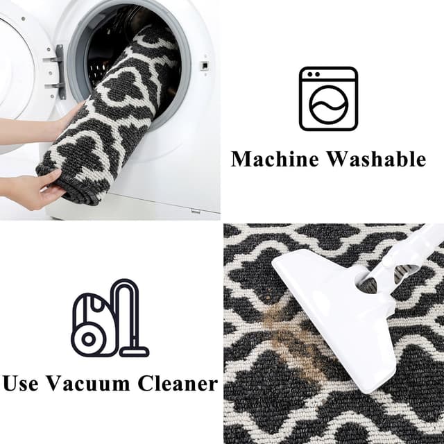 Thumbnail 6 de SHACOS Hallway Runner Rug (Non-Slip) 60 x 180 cm in Black – Washable polypropylene entryway & corridor carpet runner