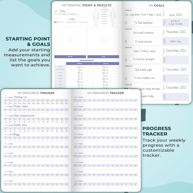 Detalle de Clever Fox Fitness & Food Journal (Nutrition & Workout Planner) – Undated A5 Hardcover, Dark Teal