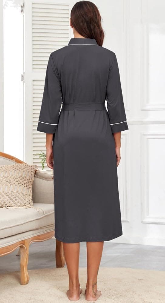 Detalle 2 de PrinStory Damen-Bademantel Kimono mit 3/4-Ärmeln, 95% Viskose/5% Elasthan