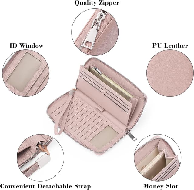 Detalle de GAEKEAO Damen-Geldbörse mit RFID-Blockierung, Reißverschluss und großer Kapazität