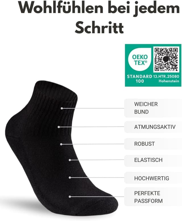 Detalle de Sockenkauf24 10 Paar kurze Sportsocken Quarter & Tennissocken – atmungsaktive Baumwolle