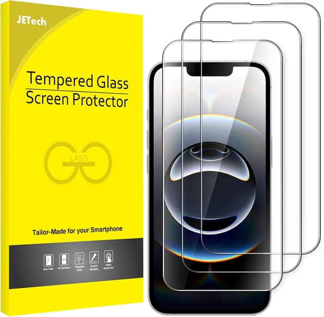 Detalle de JETech Full Coverage Screen Protector for iPhone 17e (2026) / iPhone 16e (6.1-inch), 9H Tempered Glass, Case-Friendly, 3-Pack