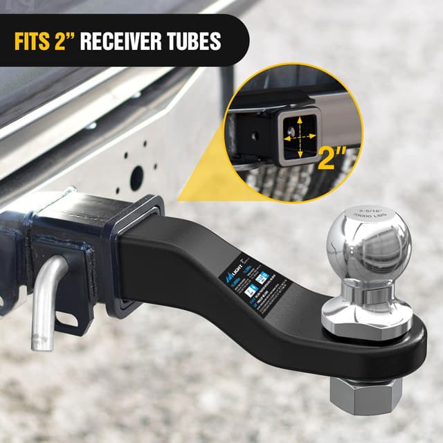 Detalle de Nilight Forged Trailer Hitch Ball Mount (2-5/16-Inch Ball) for 2-Inch Receivers, 15000 lbs Capacity, Gloss Black Finish