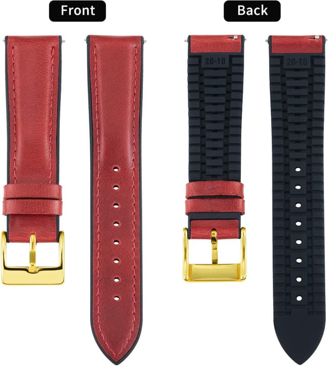 Detalle de BINLUN leather watch strap hybrid (oil wax leather + silicone) with pin buckle, 14–22mm