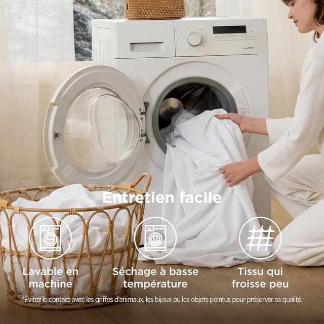 Detalle 2 de Bedsure Parure housse de couette 260x240 cm en microfibre polyester certifiée Oeko-TEX (blanc) + 2 taies 65x65 cm