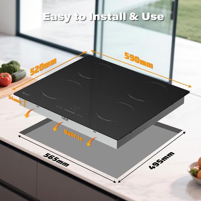 Detalle 2 de GIONIEN Induktionskochfeld 60 cm mit 4 Zonen, Timer & Kindersicherung (6400 W)