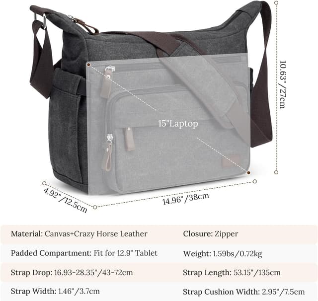 Detalle de S-ZONE messenger bag for men with crossbody strap and 13.3-inch laptop sleeve