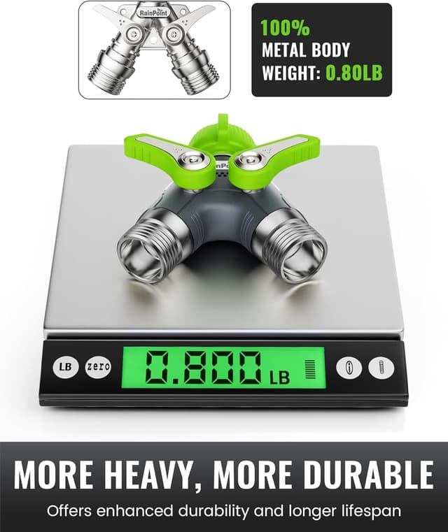 Detalle 2 de RAINPOINT 2-Way Heavy Duty Metal Garden Hose Splitter with Shutoff Valves (3/4" GHT)