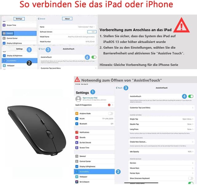 Detalle de LEAPEST Dual-Mode kabellose Bluetooth Maus mit USB-C/USB 2,4-GHz für MacBook, iPad, Laptop & Desktop (schwarz)