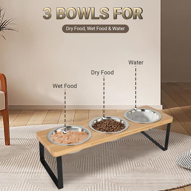 Thumbnail 5 de Raised Cat Food Bowl Set 3pcs 15° tilted bowls
