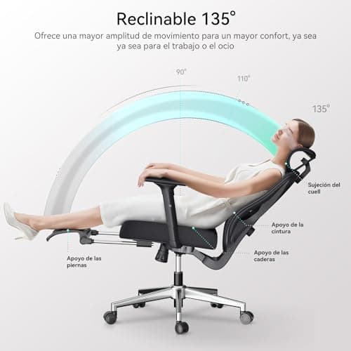 Detalle 2 de Hbada P5 Silla de oficina ergonómica negra con soporte lumbar ajustable, reposacabezas y reposapiés