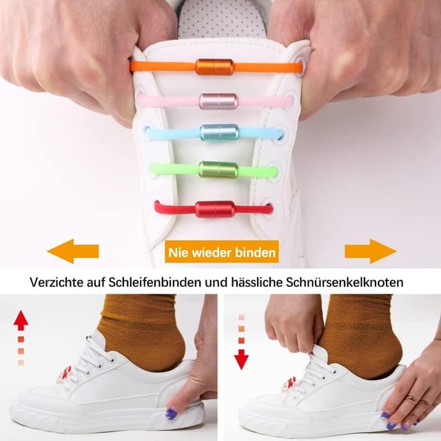 Detalle 2 de RJ-Sport 2 Paar elastische Schnürsenkel mit Schnellverschluss (Schnellschnürsystem) – ohne Binden