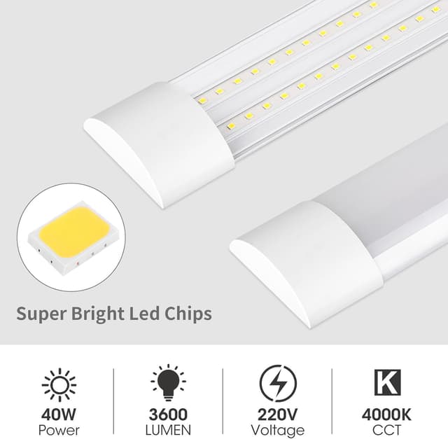 Detalle de HUMIGA 2 Pack 4FT LED Batten Light (40W, 3600LM) – 4000K Neutral White Slim Tube for Indoor Ceilings